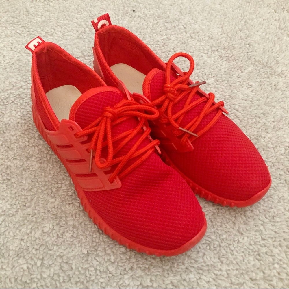 Women’s Red Sneakers Love Tag On Heel Size 8